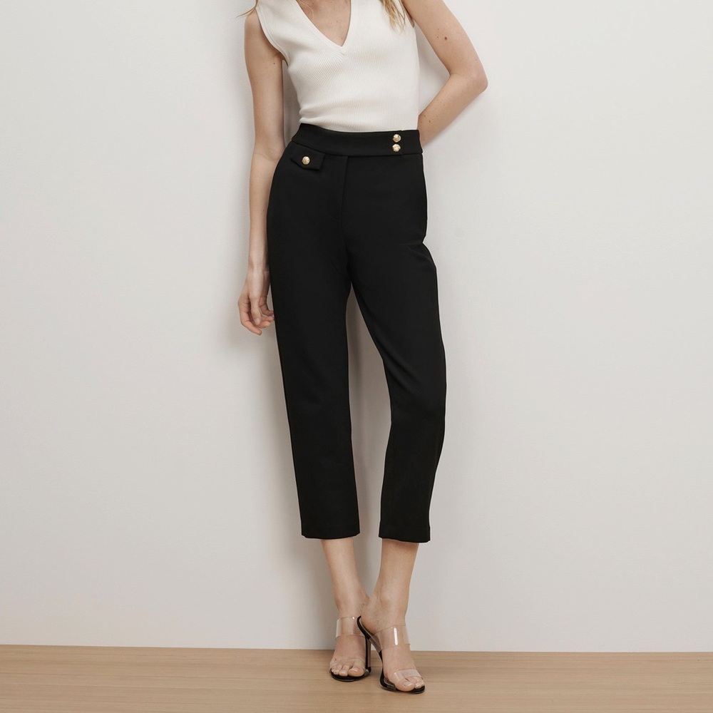 Veronica Beard Renzo Crest Button Pant Black Cropped Slim-Leg Women's 6